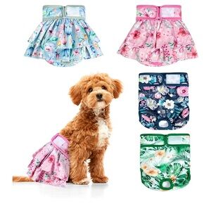 Medium Floral Dog Diaper Skirt Set - Blue, Pink, Green, Set of 4, NWT